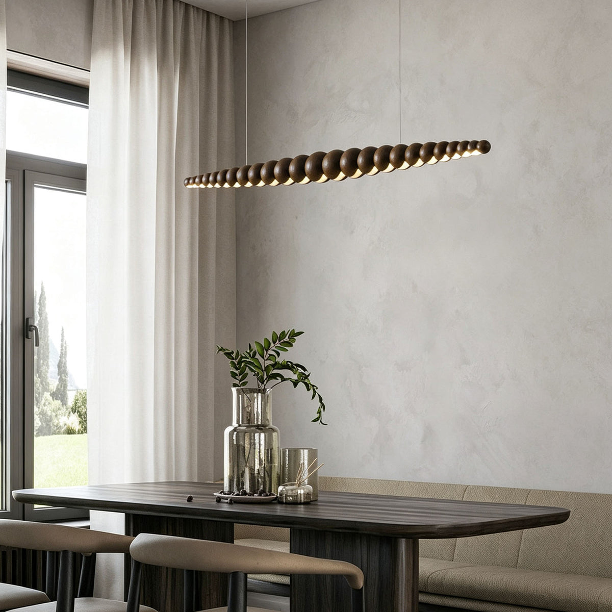 WOMO Wooden Bead Linear Pendant Light-WM3258