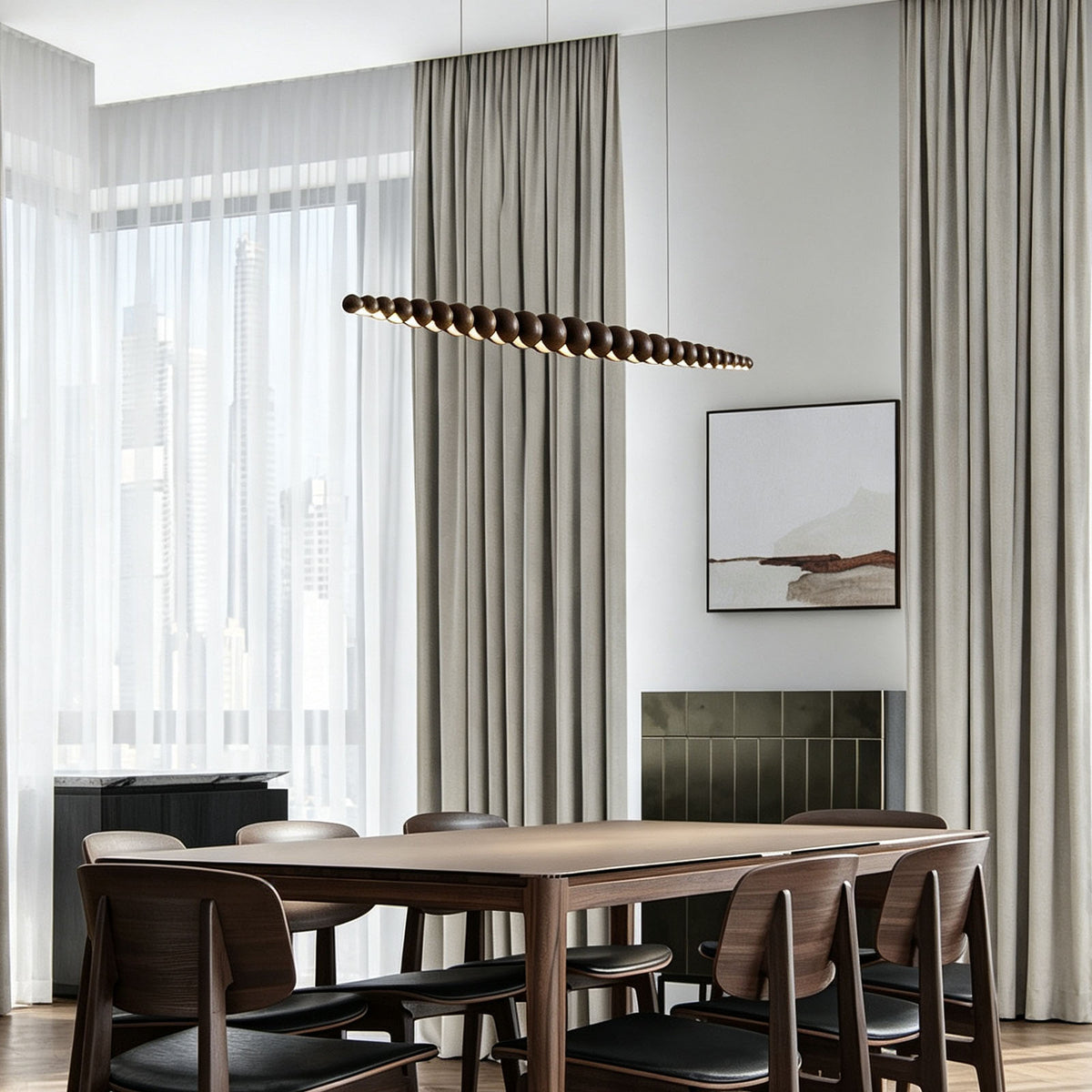 WOMO Wooden Bead Linear Pendant Light-WM3258