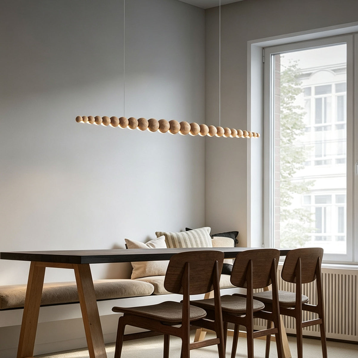 WOMO Wooden Bead Linear Pendant Light-WM3258