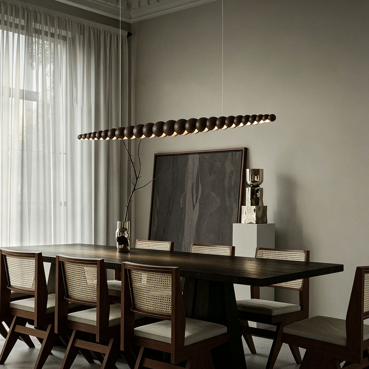 WOMO Wooden Bead Linear Pendant Light-WM3258