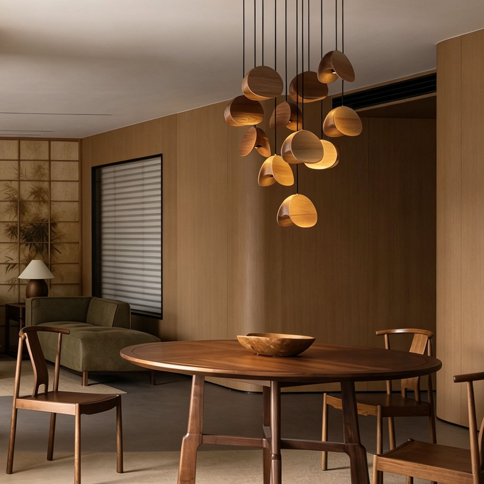 WOMO Mid‑Century Solid Wood Petal Chandelier-WM3261