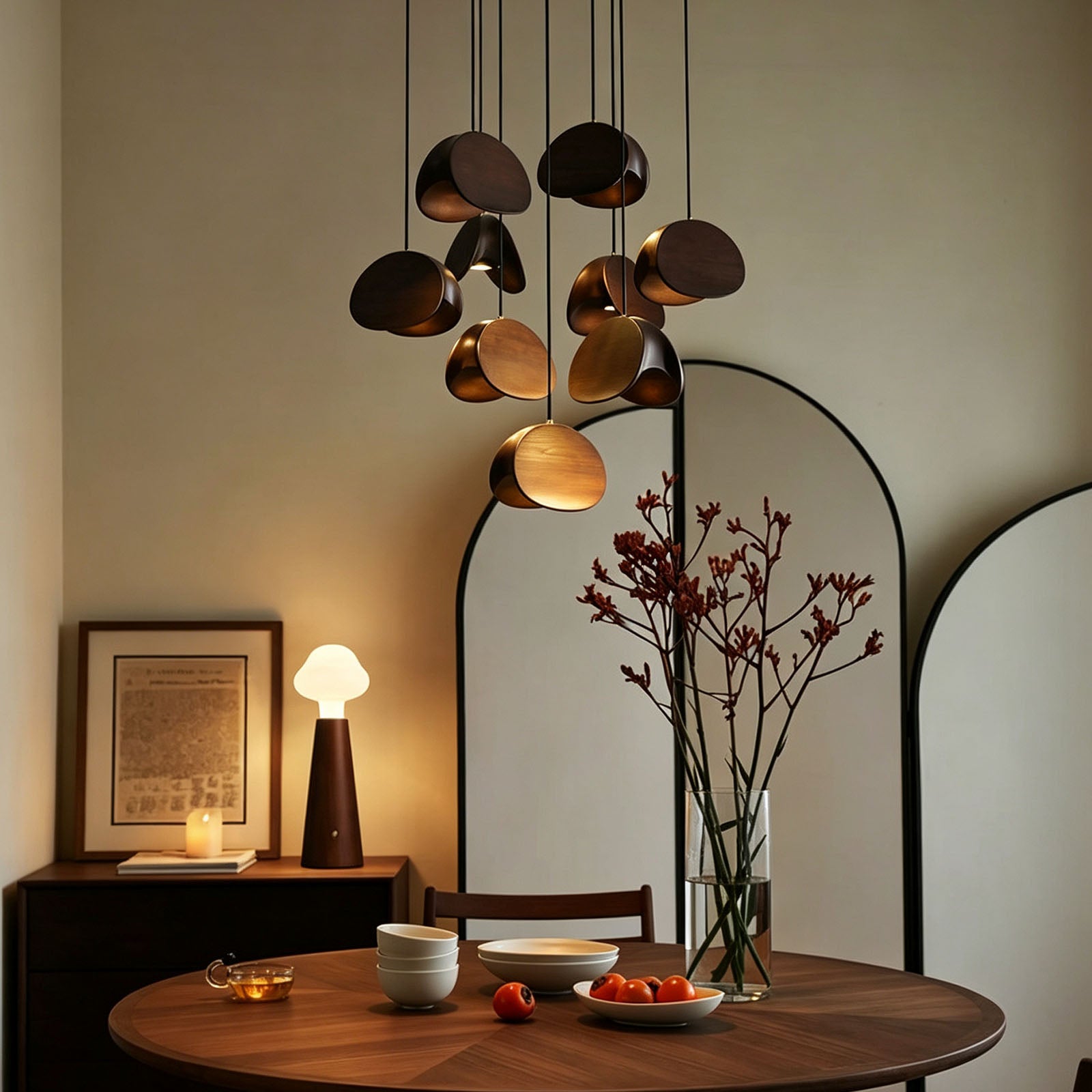 WOMO Mid‑Century Solid Wood Petal Chandelier-WM3261