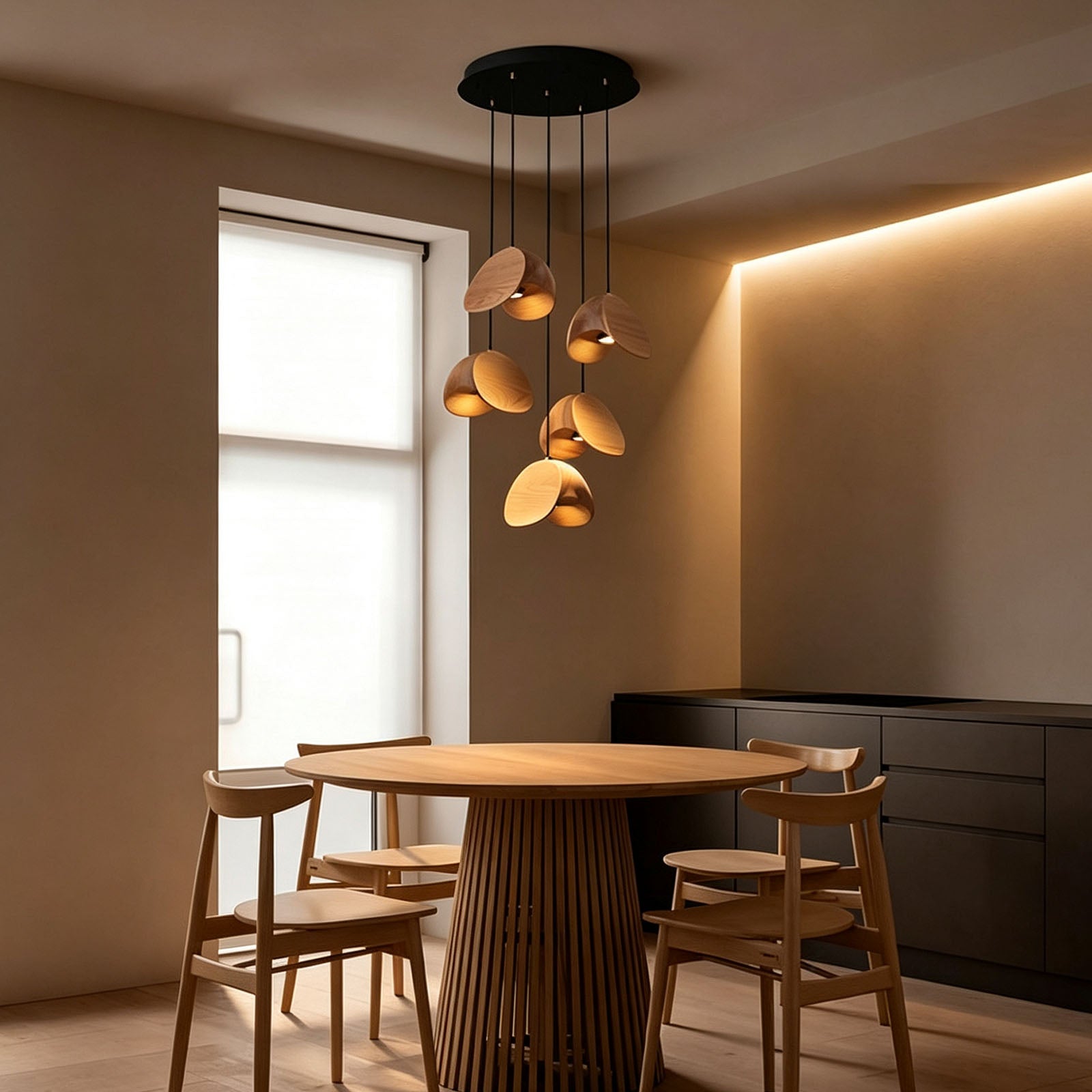 WOMO Mid‑Century Solid Wood Petal Chandelier-WM3261