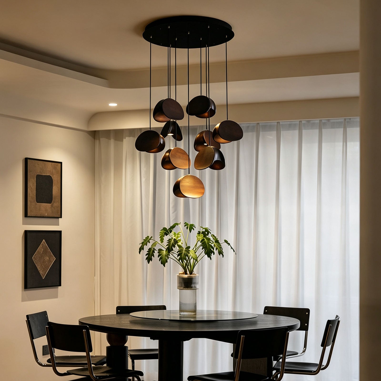 WOMO Mid‑Century Solid Wood Petal Chandelier-WM3261