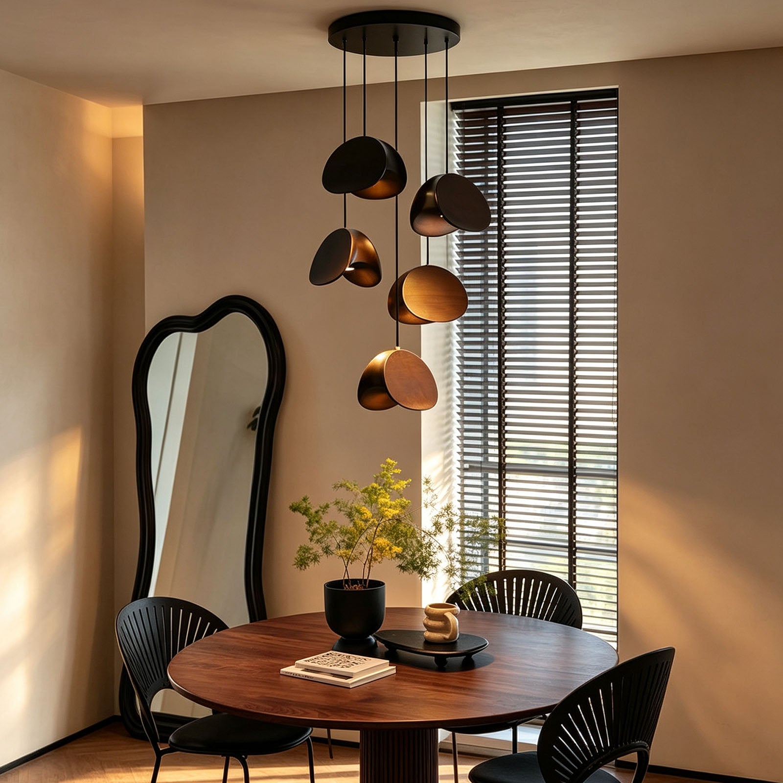 WOMO Mid‑Century Solid Wood Petal Chandelier-WM3261