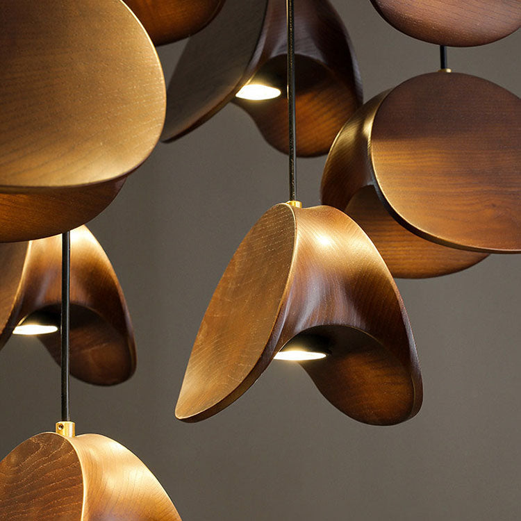 WOMO Mid‑Century Solid Wood Petal Chandelier-WM3261
