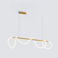 Polished-brass linear light fixture with an illuminated rope draped in asymmetric loops, shown in an alternate listing image.