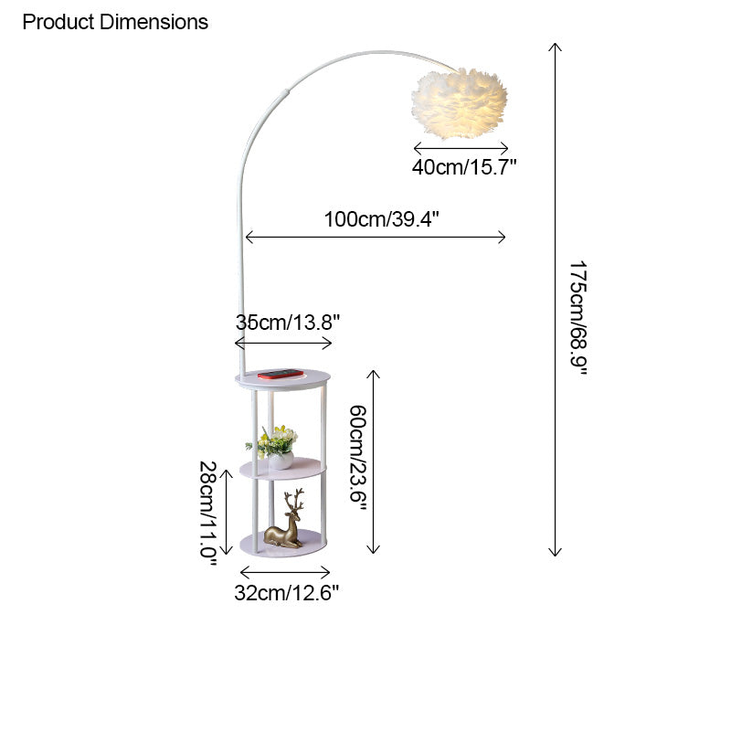 WOMO Dimmable Arc Feather Floor Lamp with Charging Shelves-WM7056