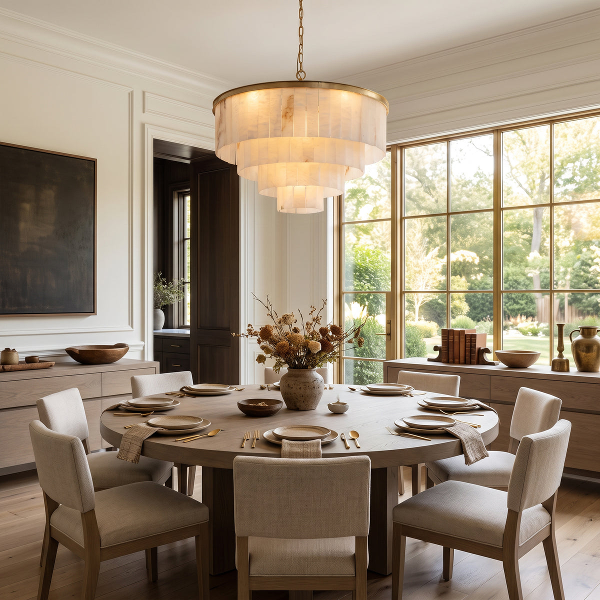 WOMO Tiered Round Alabaster Chandelier-WM2853
