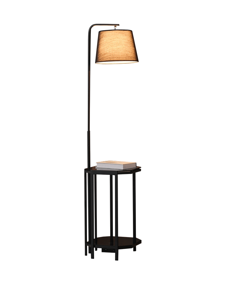 WOMO Vintage Linen Floor Lamp with Charging Table-WM7064