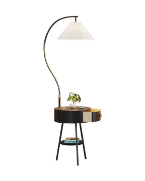 WOMO Pleated Gooseneck Tripod Floor Lamp with Table-WM7069