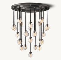 WOMO Ribbed Glass Globe Round Pendant Chandelier - Pearl