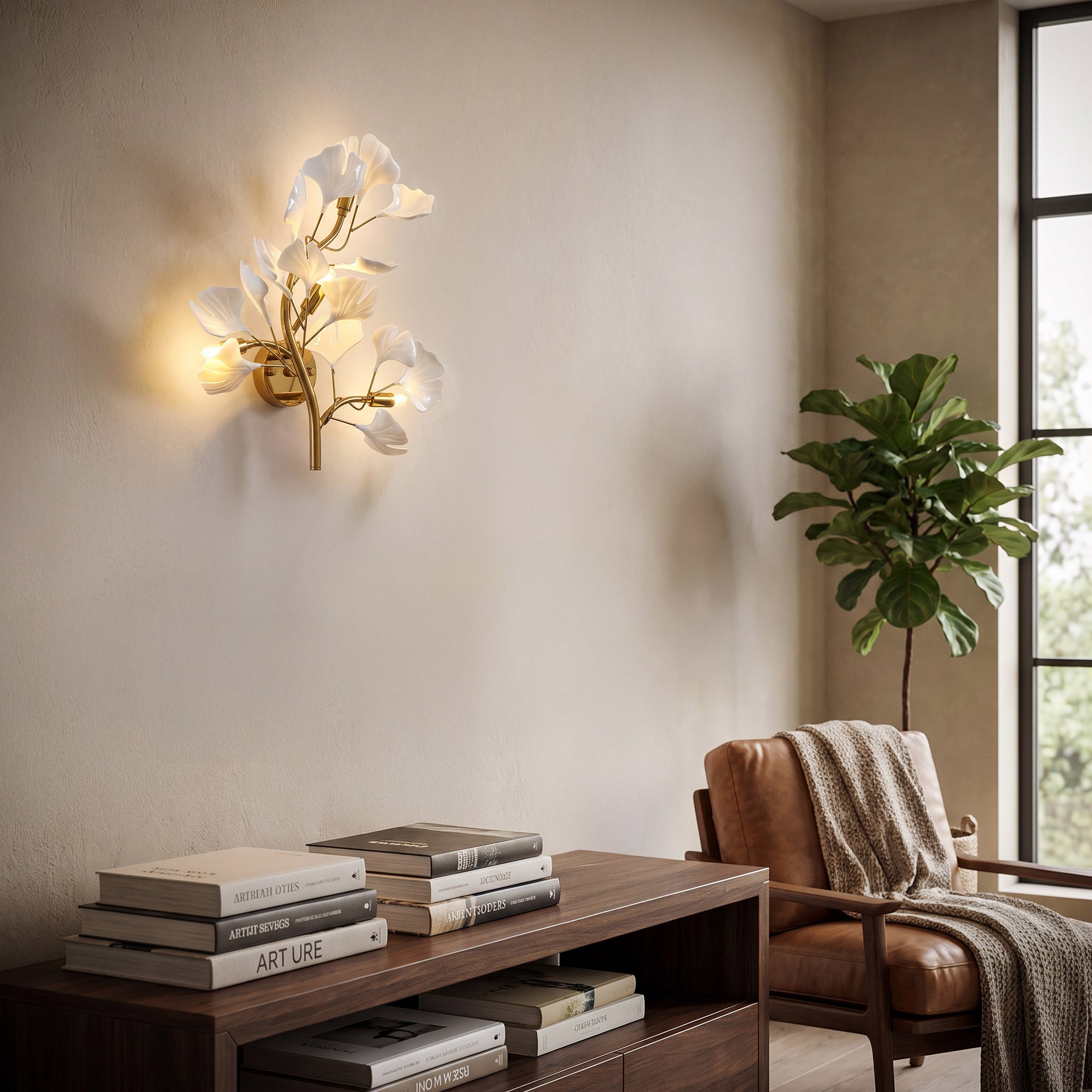 WOMO Ceramic Ginkgo Vine Wall Sconce -WM6161