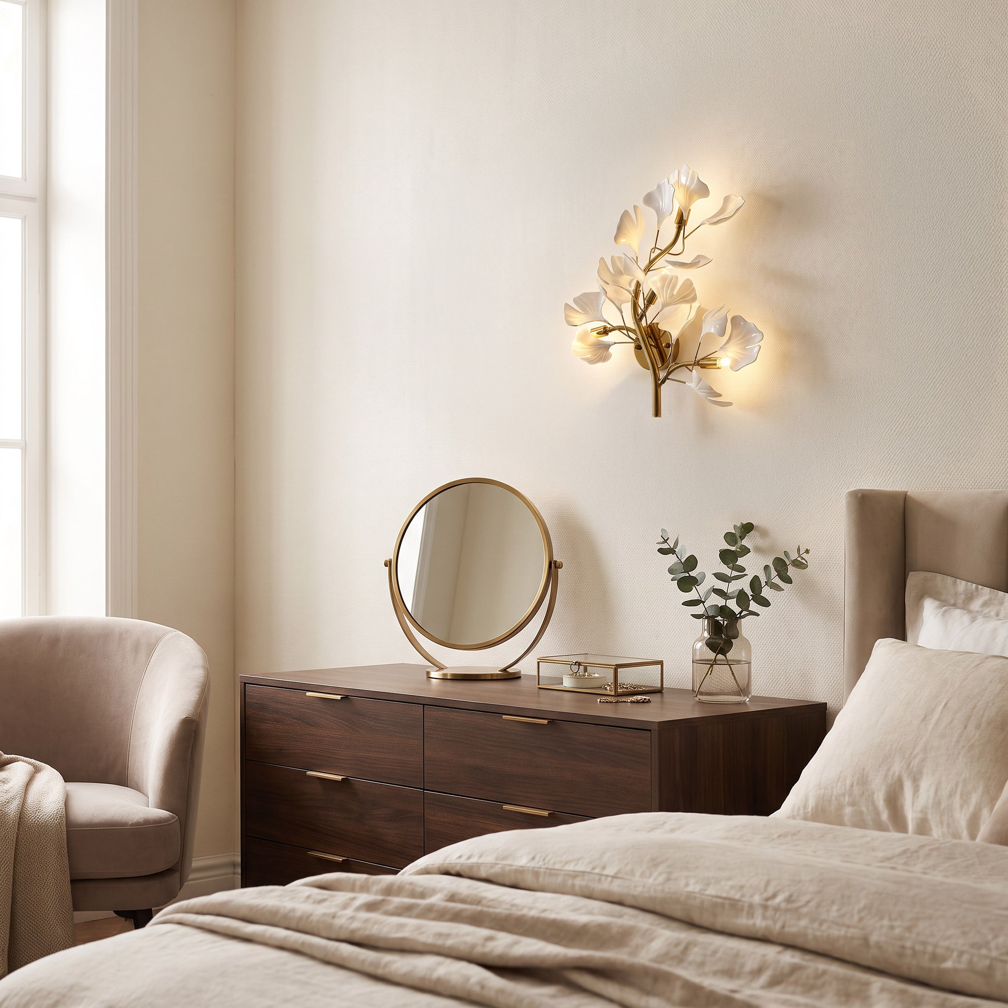 WOMO Ceramic Ginkgo Vine Wall Sconce -WM6161