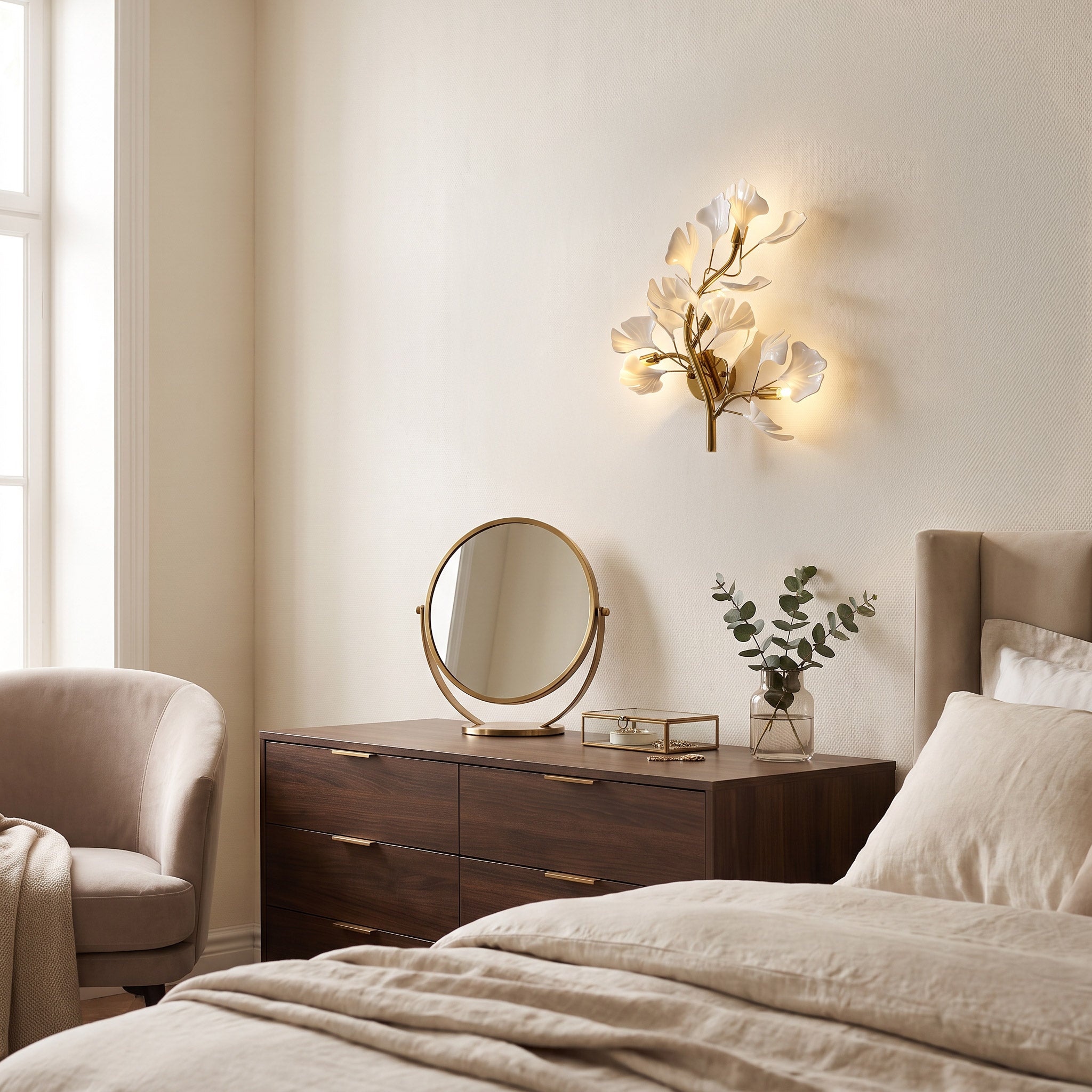 WOMO Ceramic Ginkgo Vine Wall Sconce -WM6161