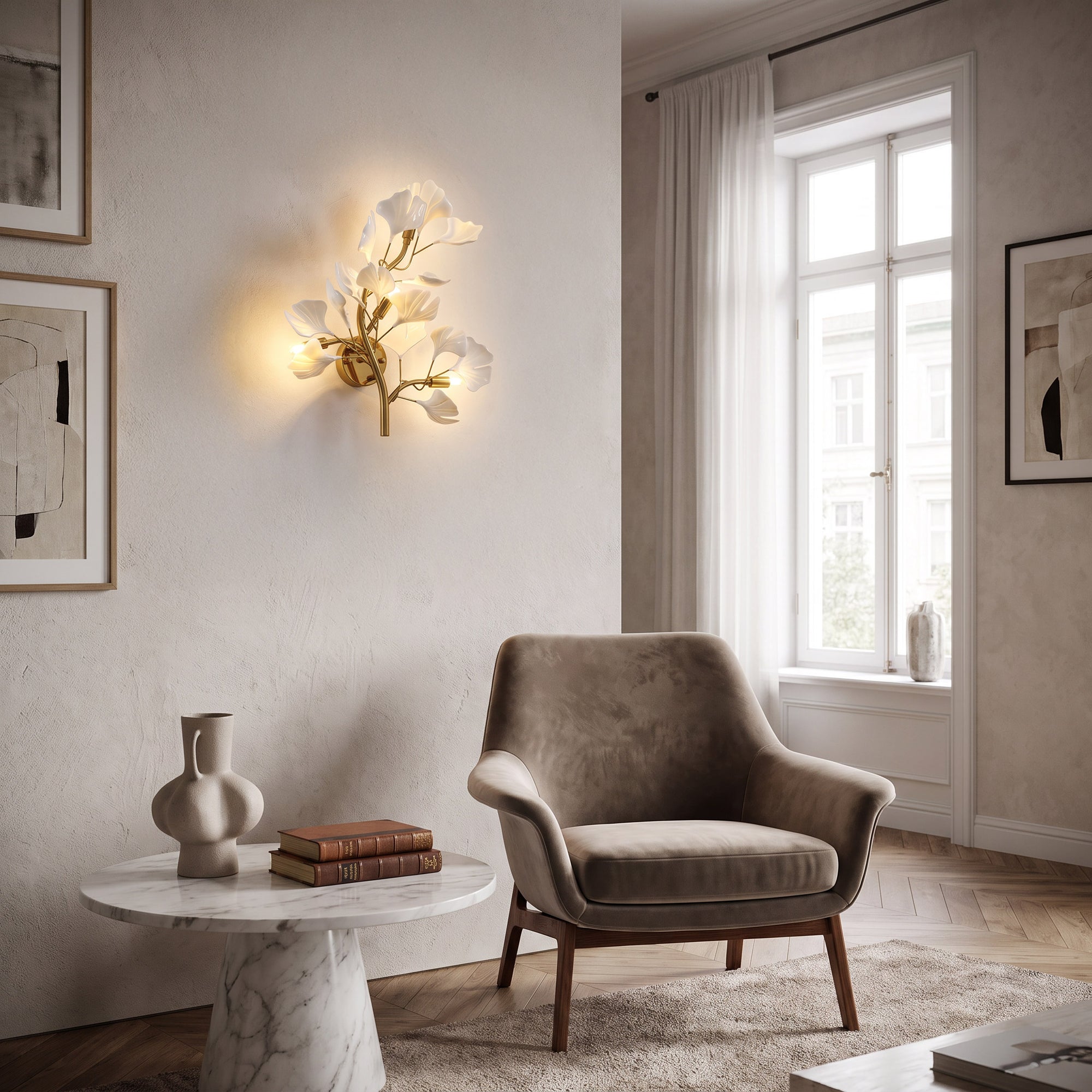WOMO Ceramic Ginkgo Vine Wall Sconce -WM6161