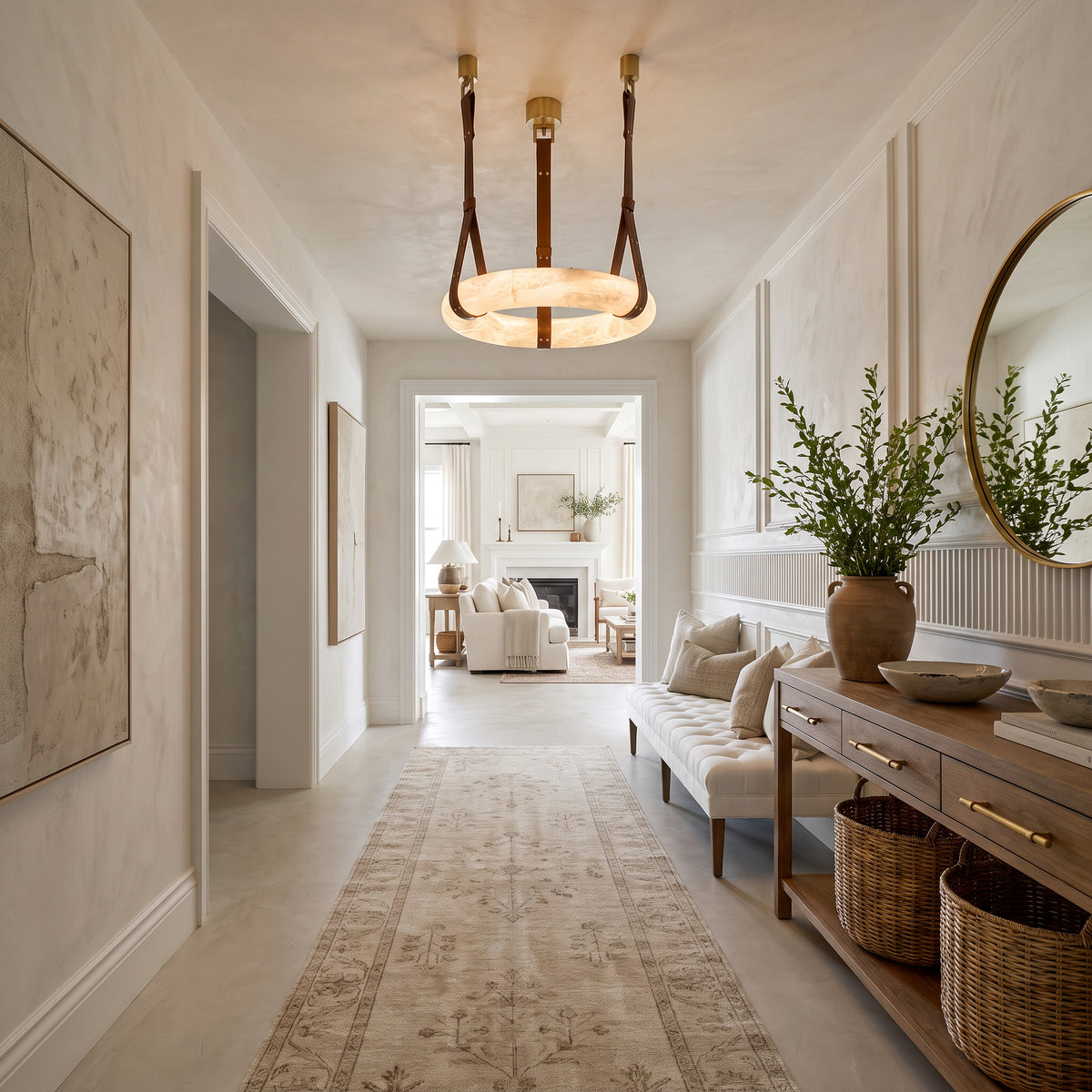 WOMO Alabaster Circular Leather Chandelier-WM2875
