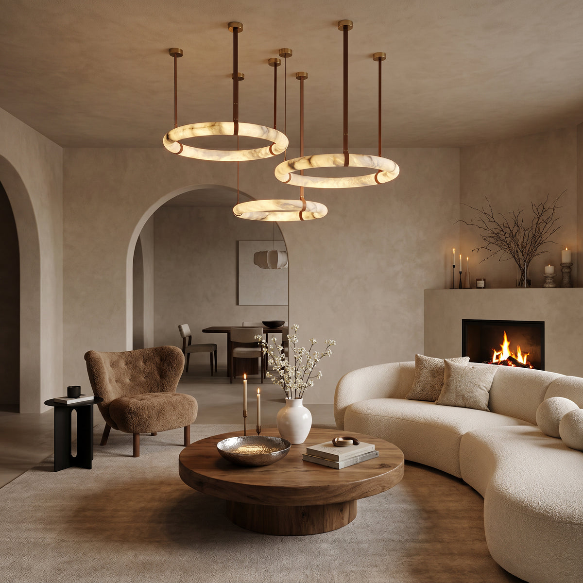 WOMO Alabaster Circular Leather Chandelier-WM2875