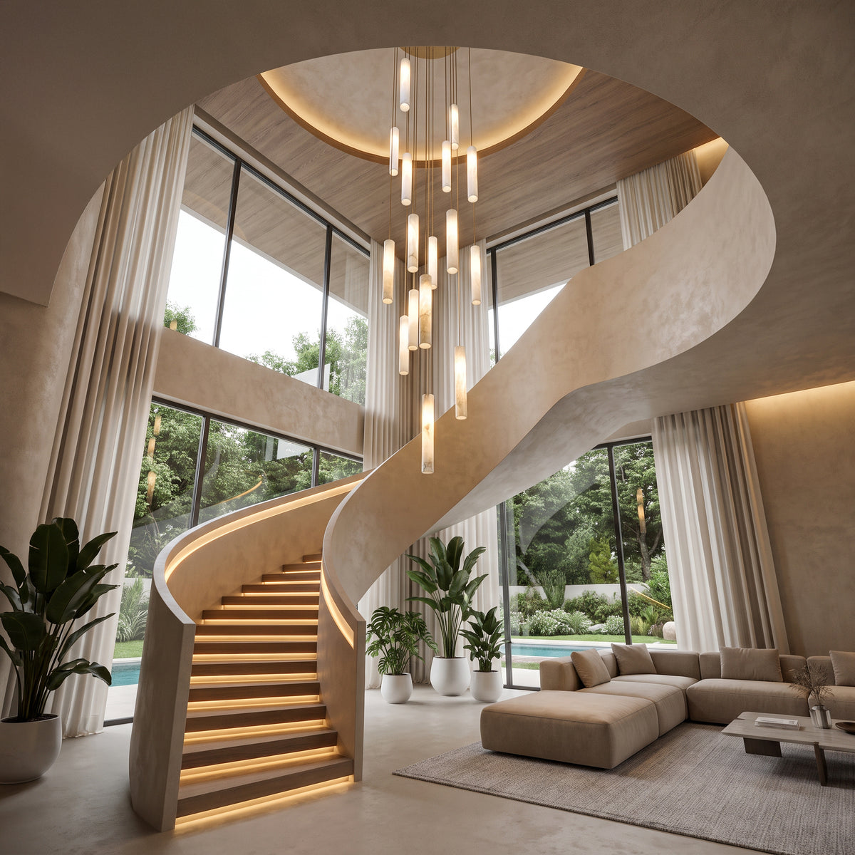 WOMO Alabaster Tube Staircase Chandelier-WM2881