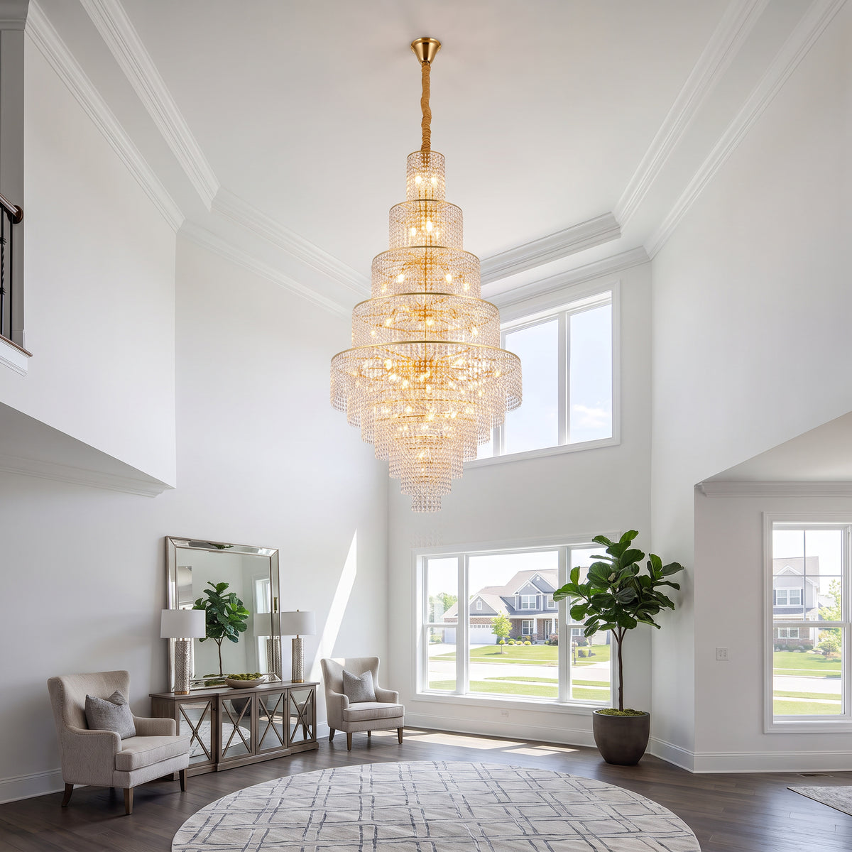 WOMO Tiered Crystal Foyer Chandelier-WM2386