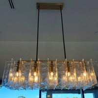 WOMO Clear Hammered Glass Rectangular Chandelier - Lattice