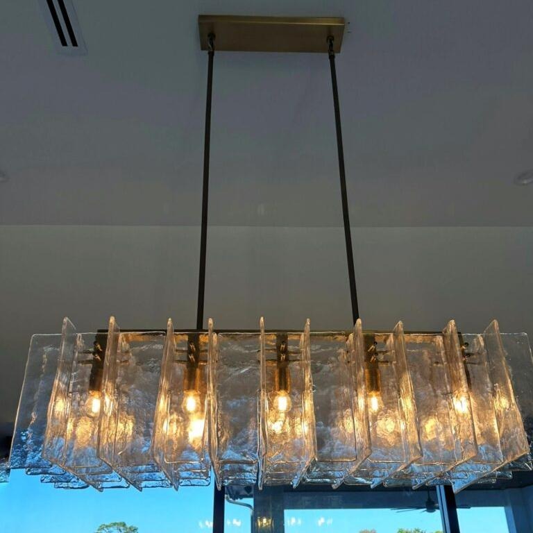 WOMO Clear Hammered Glass Rectangular Chandelier - Lattice