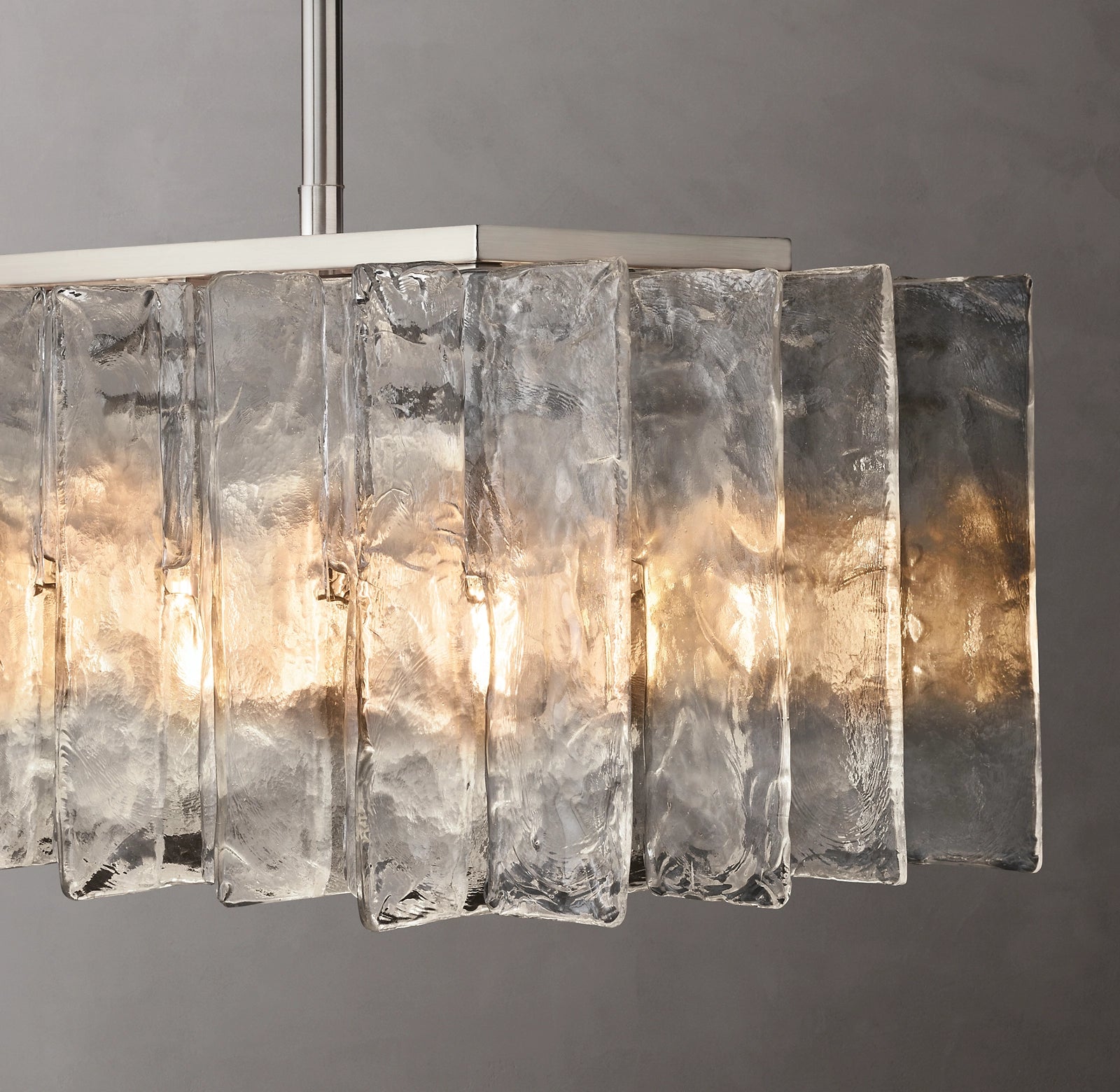 WOMO Clear Hammered Glass Rectangular Chandelier - Lattice