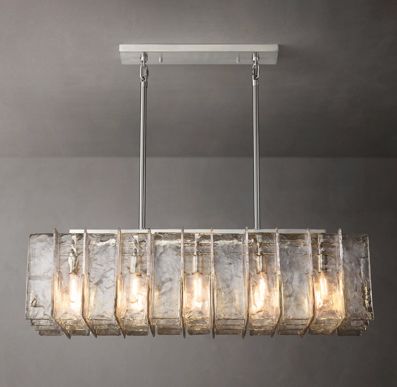WOMO Clear Hammered Glass Rectangular Chandelier - Lattice
