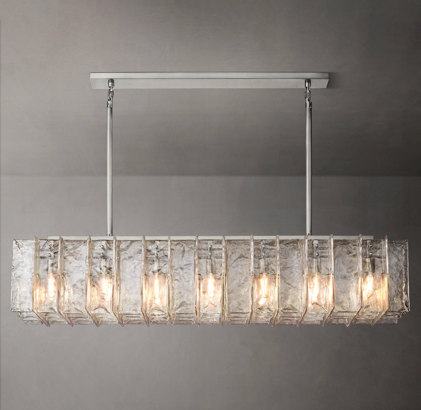 WOMO Clear Hammered Glass Rectangular Chandelier - Lattice