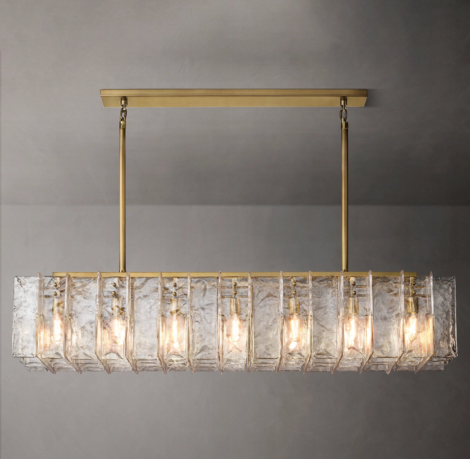 WOMO Clear Hammered Glass Rectangular Chandelier - Lattice