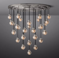 WOMO Ribbed Glass Globe Round Pendant Chandelier - Pearl