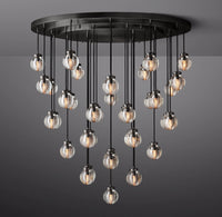 WOMO Ribbed Glass Globe Round Pendant Chandelier - Pearl