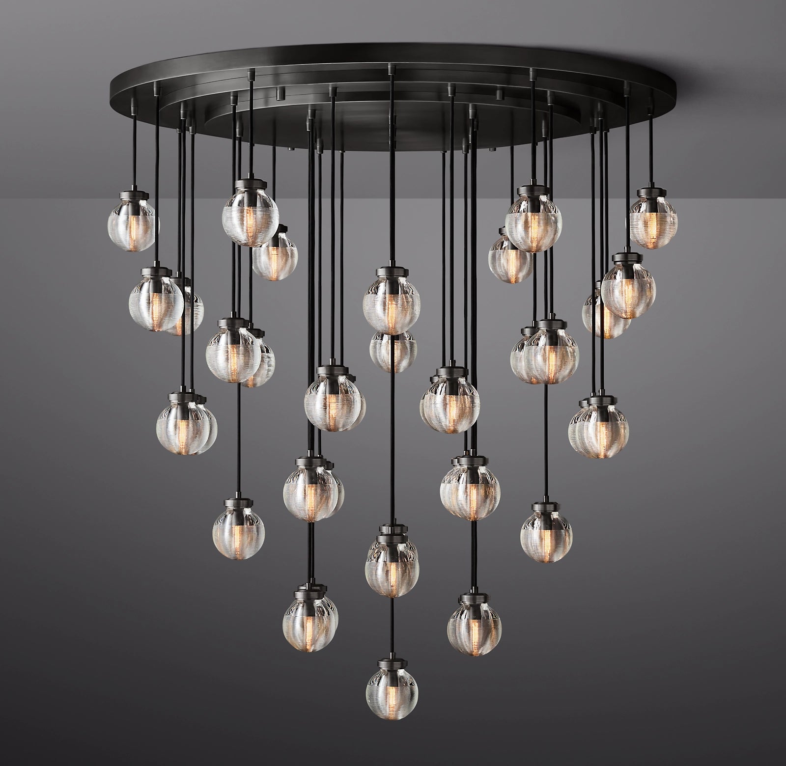 WOMO Ribbed Glass Globe Round Pendant Chandelier - Pearl