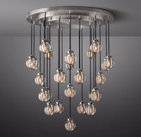 WOMO Ribbed Glass Globe Round Pendant Chandelier - Pearl
