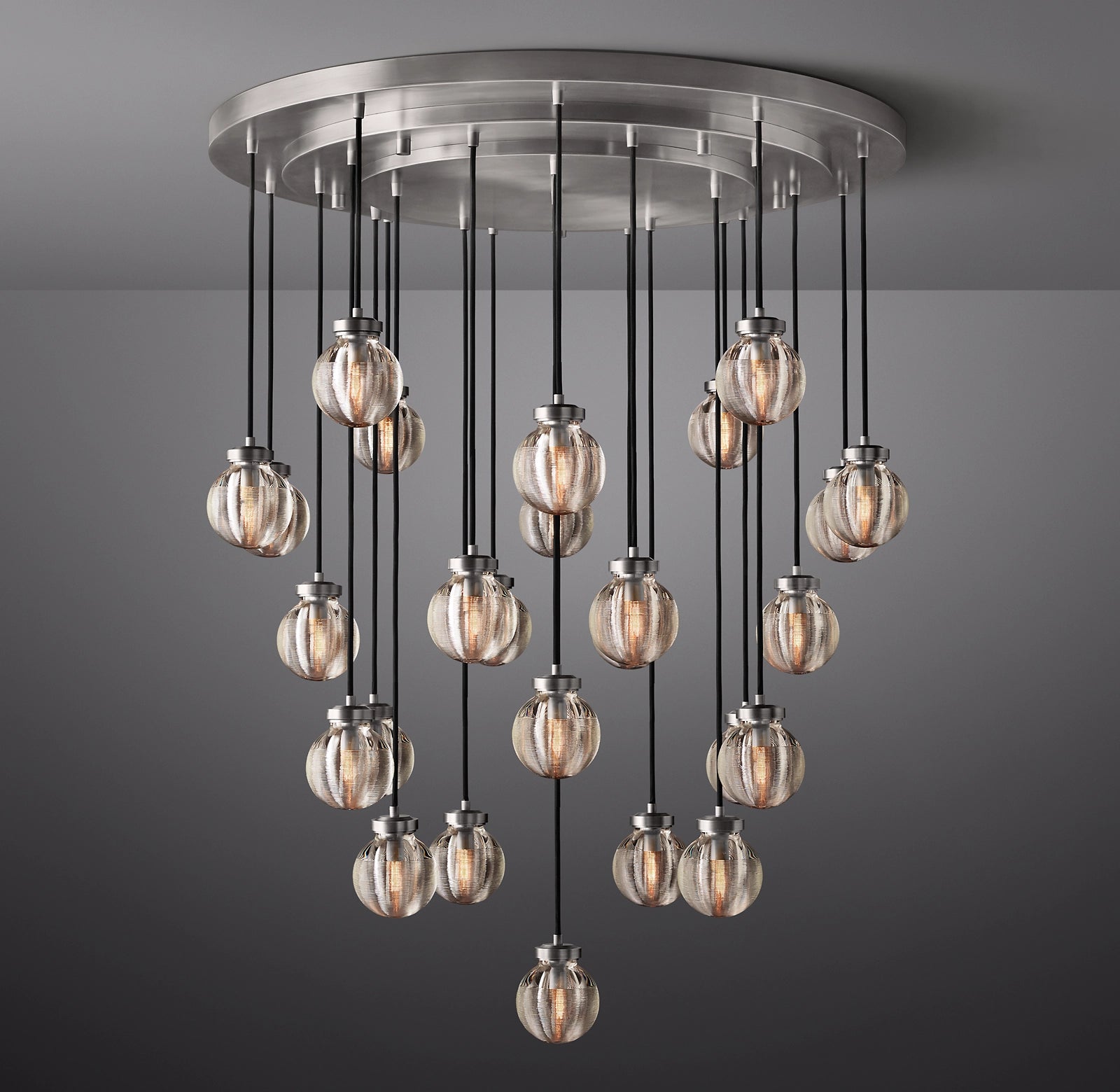 WOMO Ribbed Glass Globe Round Pendant Chandelier - Pearl