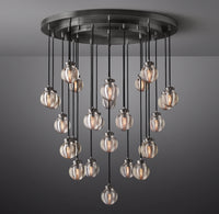 WOMO Ribbed Glass Globe Round Pendant Chandelier - Pearl