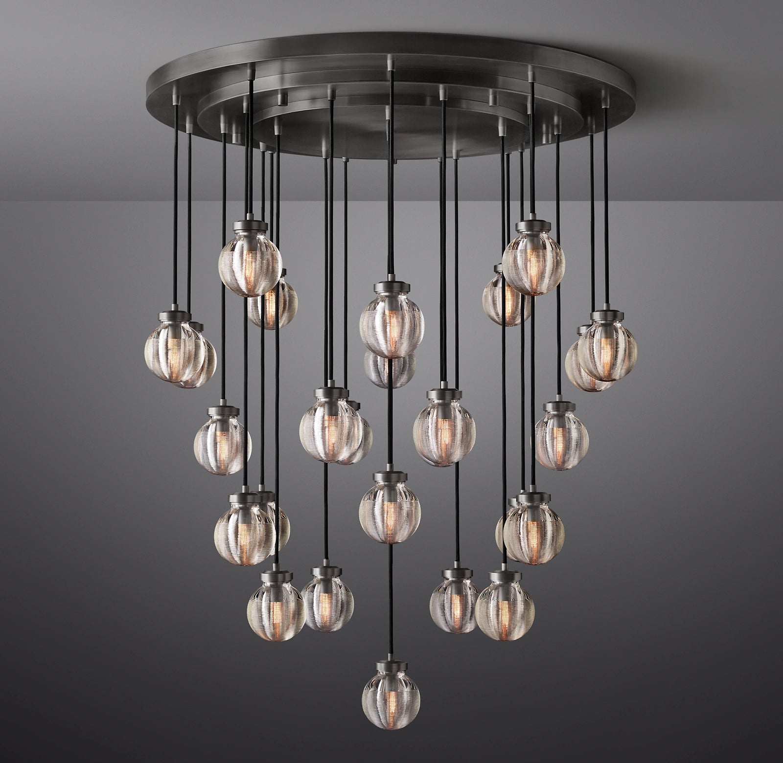 WOMO Ribbed Glass Globe Round Pendant Chandelier - Pearl