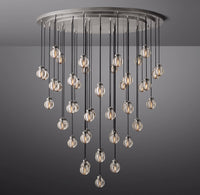 WOMO Ribbed Glass Globe Round Pendant Chandelier - Pearl