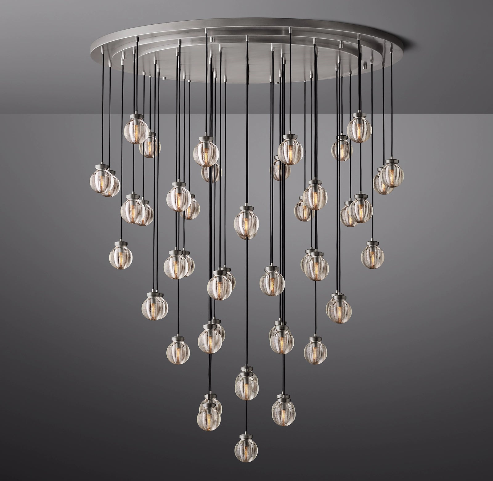 WOMO Ribbed Glass Globe Round Pendant Chandelier - Pearl