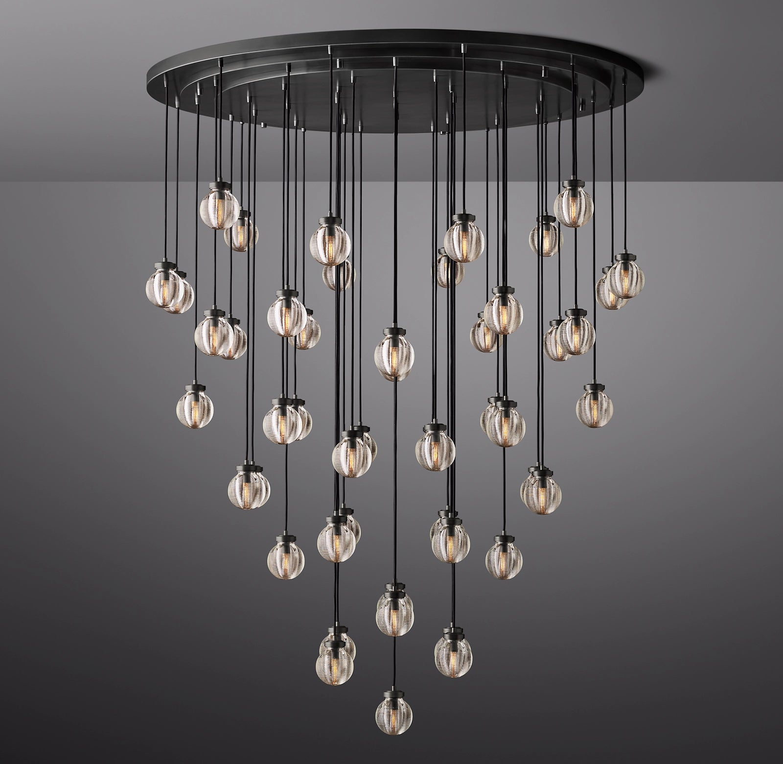WOMO Ribbed Glass Globe Round Pendant Chandelier - Pearl