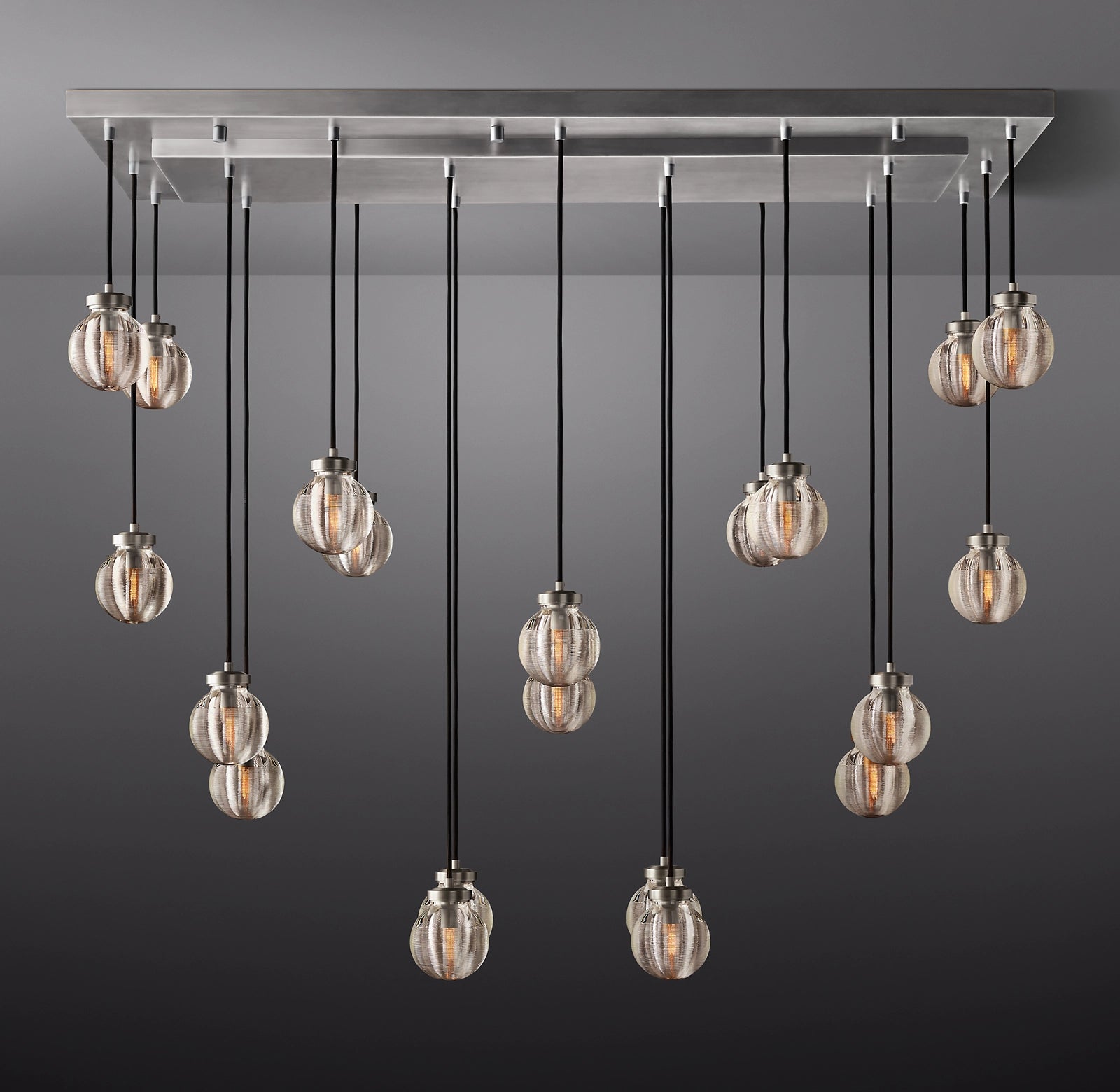 WOMO Ribbed Glass Globe Rectangular Chandelier - Pearl
