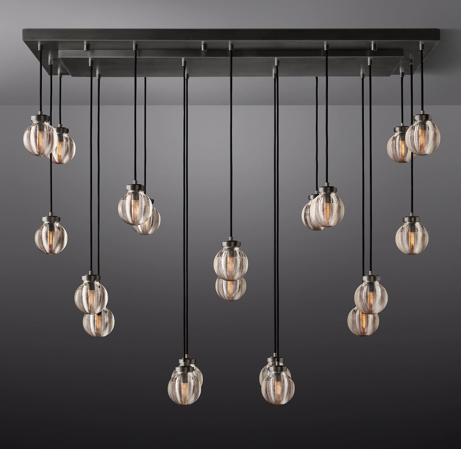 WOMO Ribbed Glass Globe Rectangular Chandelier - Pearl
