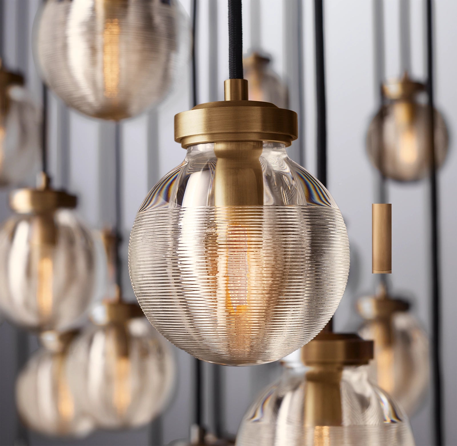 WOMO Ribbed Glass Globe Rectangular Chandelier - Pearl