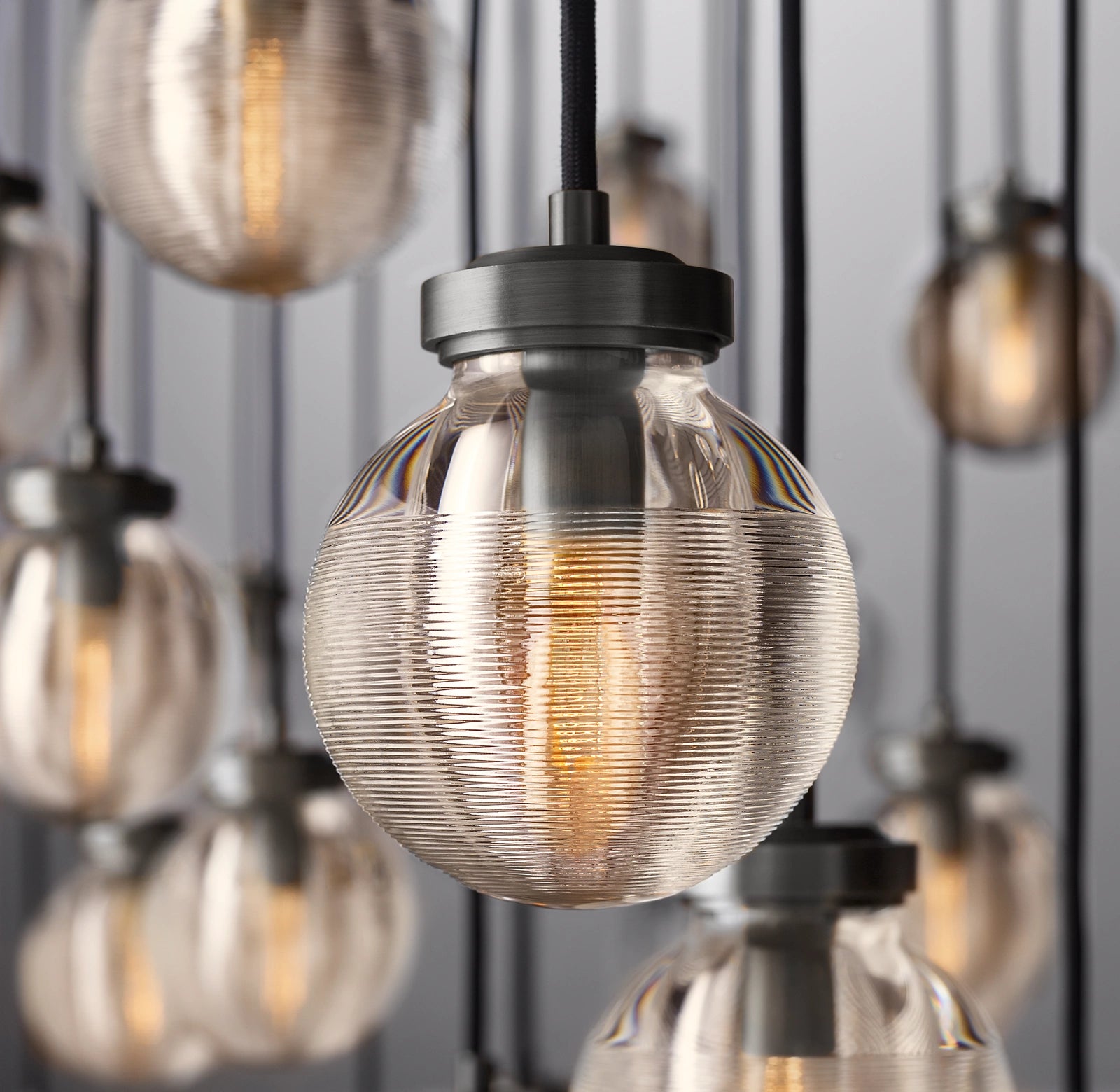 WOMO Ribbed Glass Globe Rectangular Chandelier - Pearl