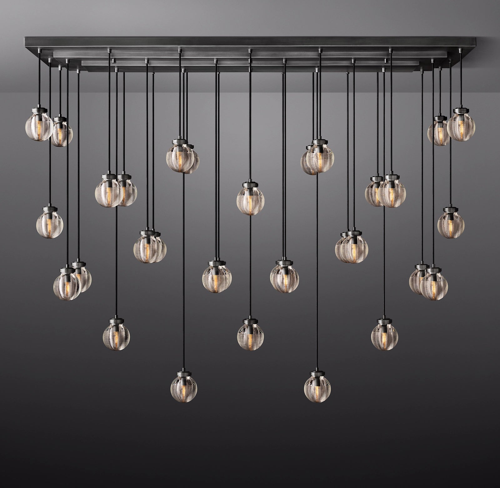 WOMO Ribbed Glass Globe Rectangular Chandelier - Pearl
