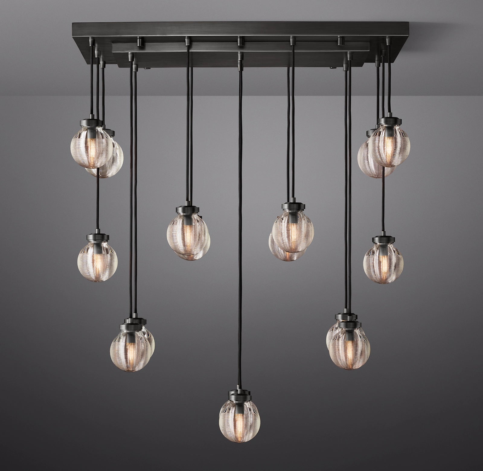 WOMO Ribbed Glass Globe Rectangular Chandelier - Pearl