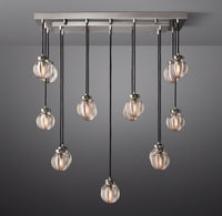 WOMO Ribbed Glass Globe Rectangular Chandelier - Pearl