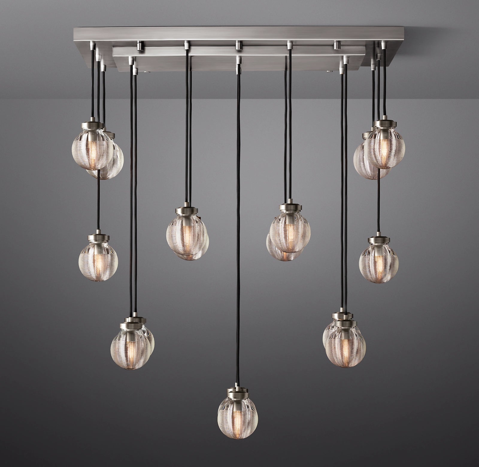 WOMO Ribbed Glass Globe Rectangular Chandelier - Pearl