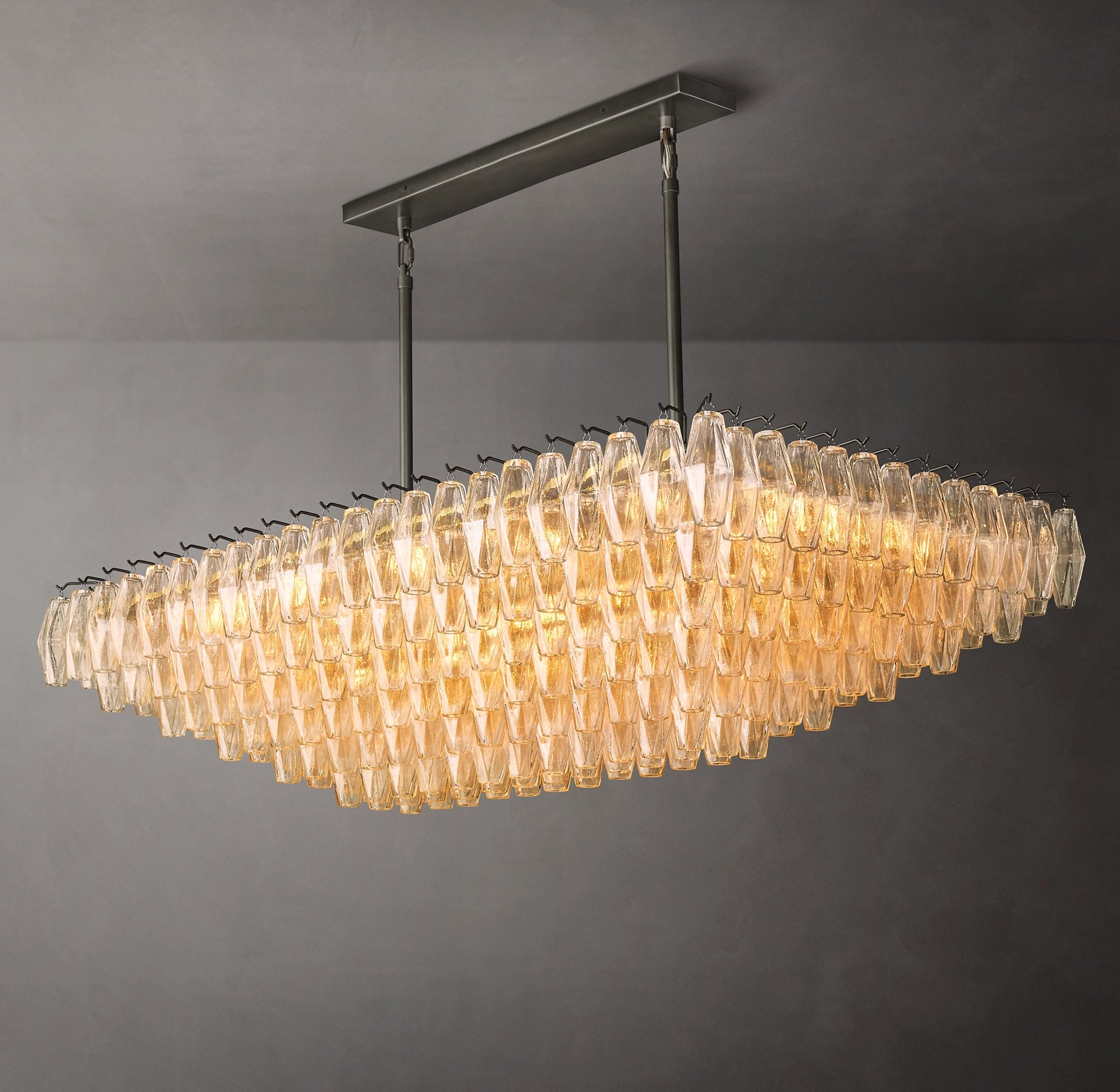 WOMO Clear Murano Glass Tiered Rectangular Chandelier - Chiara