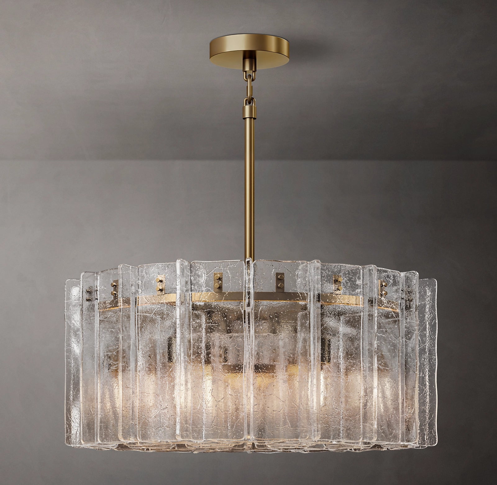 WOMO Clear Hammered Glass Round Chandelier - Lattice
